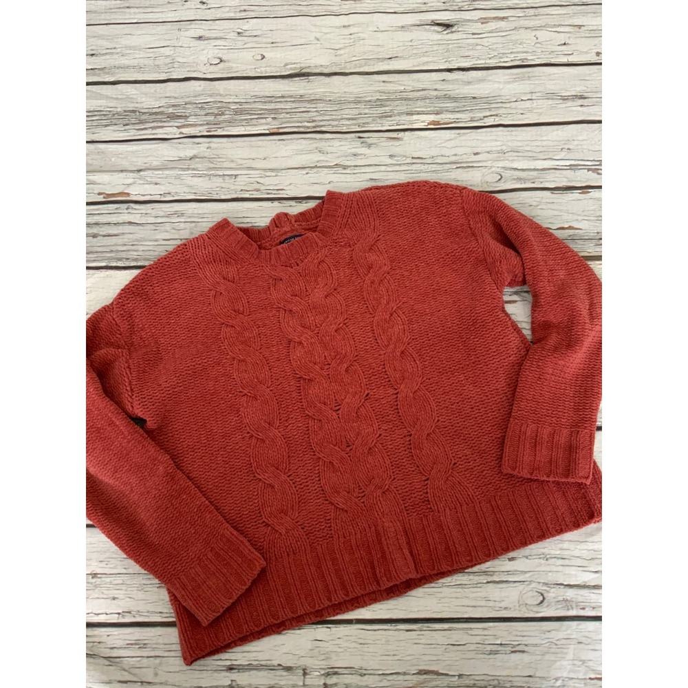 American Eagle Rust Orange Chenille‎ Cable Knit Crewneck Sweater Small